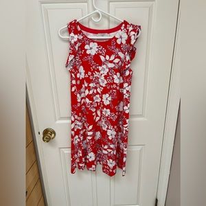 LOFT Red Floral Sleeveless A-Line Dress
